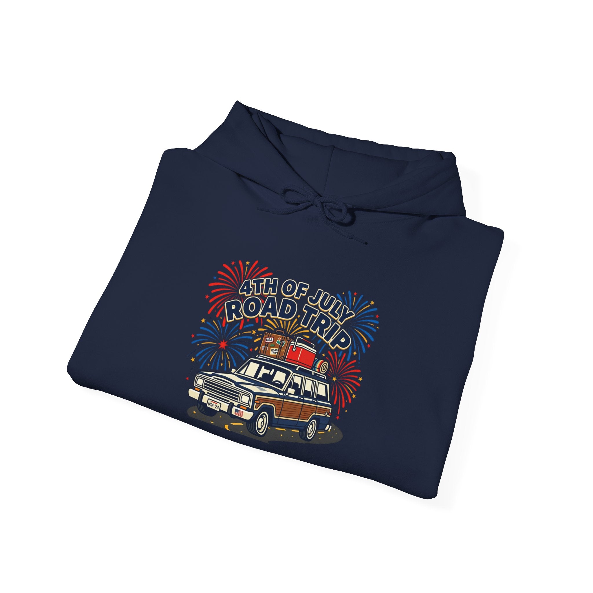 4th of July Road Trip Hoodie, vintage Americana, stars and stripes