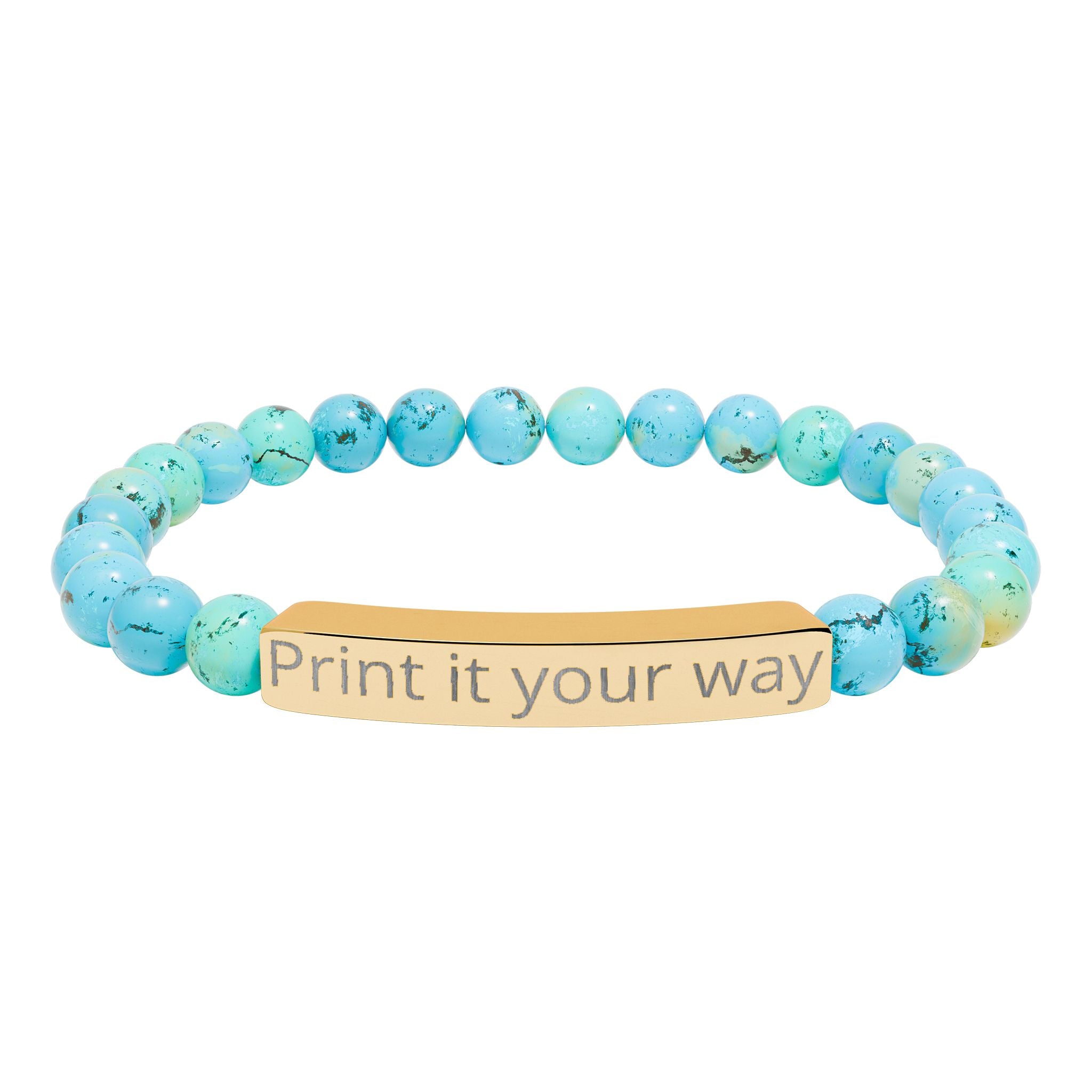 Engravable Natural Stone Bead Bracelet — Personalized Stretch Bar Bracelet