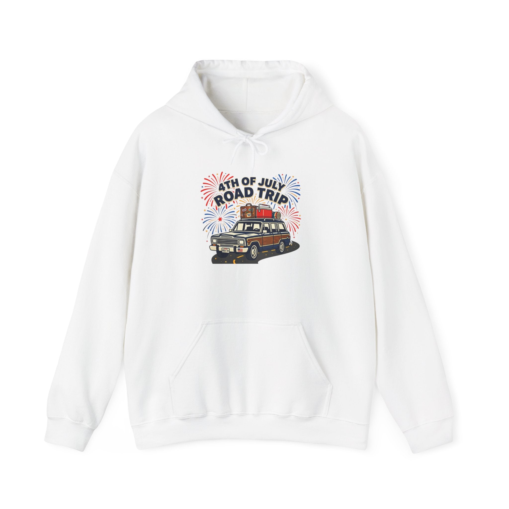 4th of July Road Trip Hoodie, vintage Americana, stars and stripes