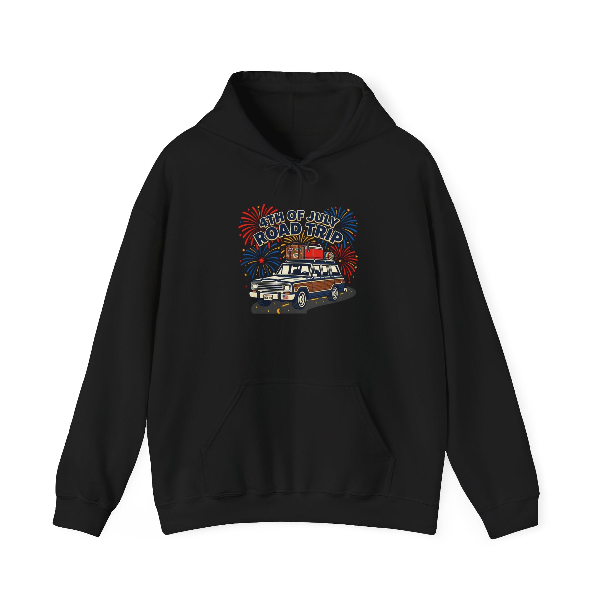 4th of July Road Trip Hoodie, vintage Americana, stars and stripes