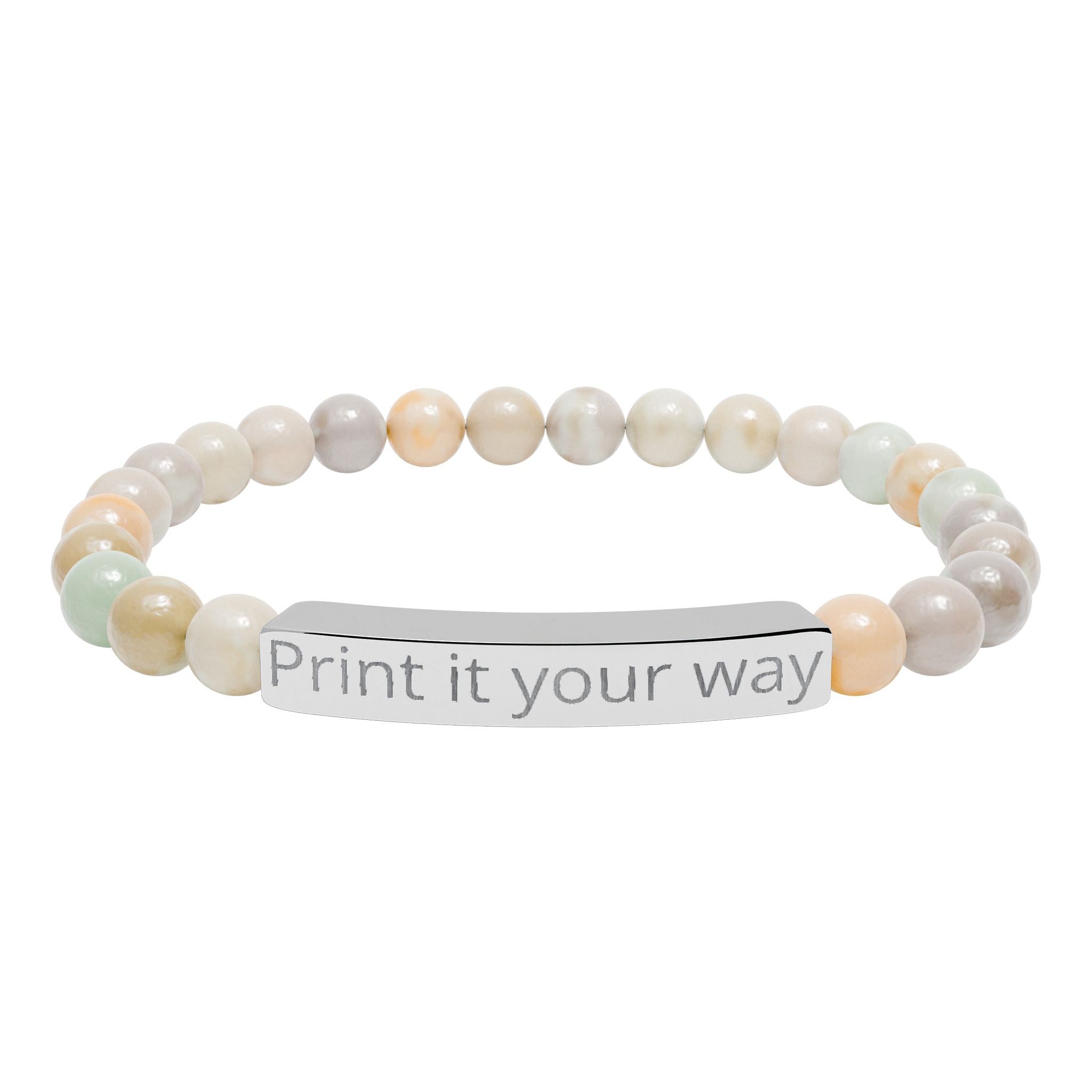 Engravable Natural Stone Bead Bracelet — Personalized Stretch Bar Bracelet