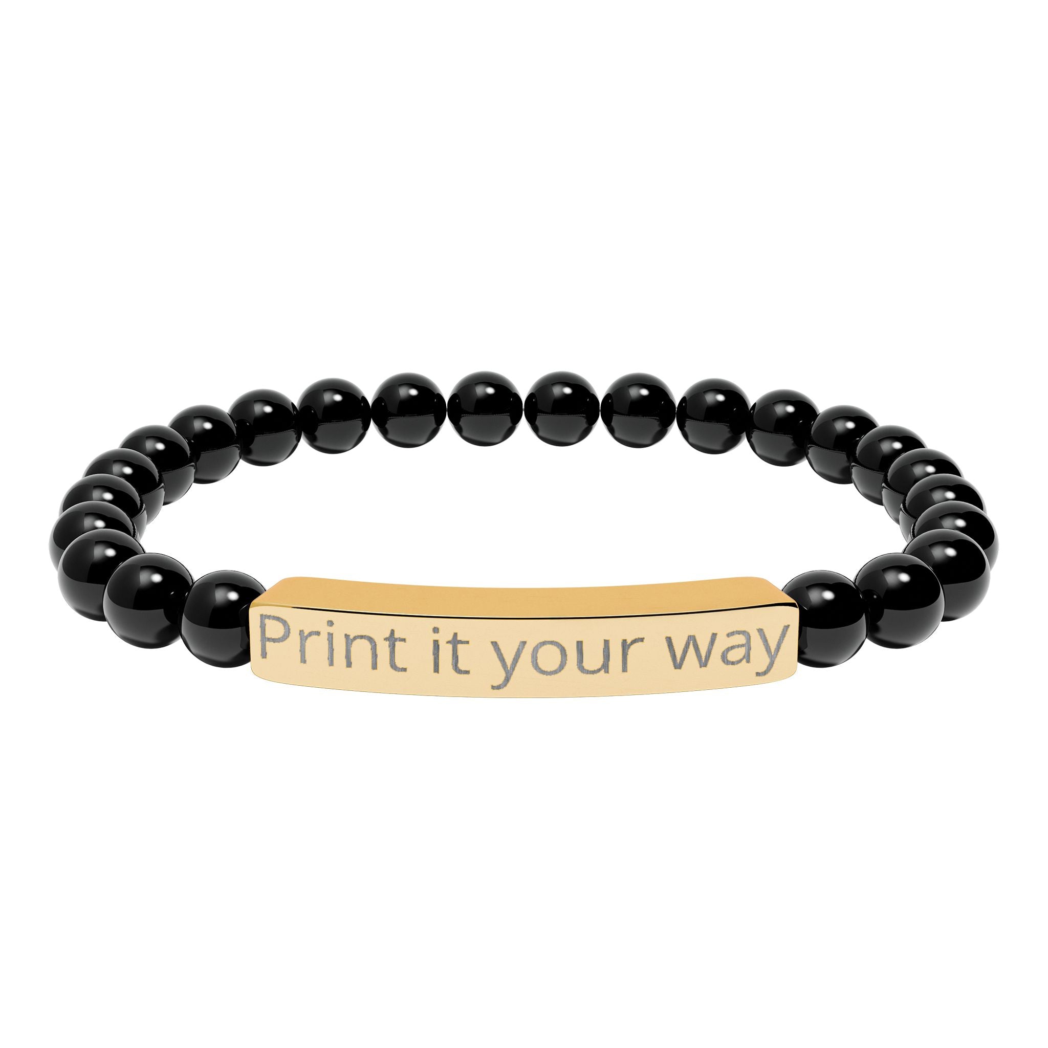 Engravable Natural Stone Bead Bracelet — Personalized Stretch Bar Bracelet