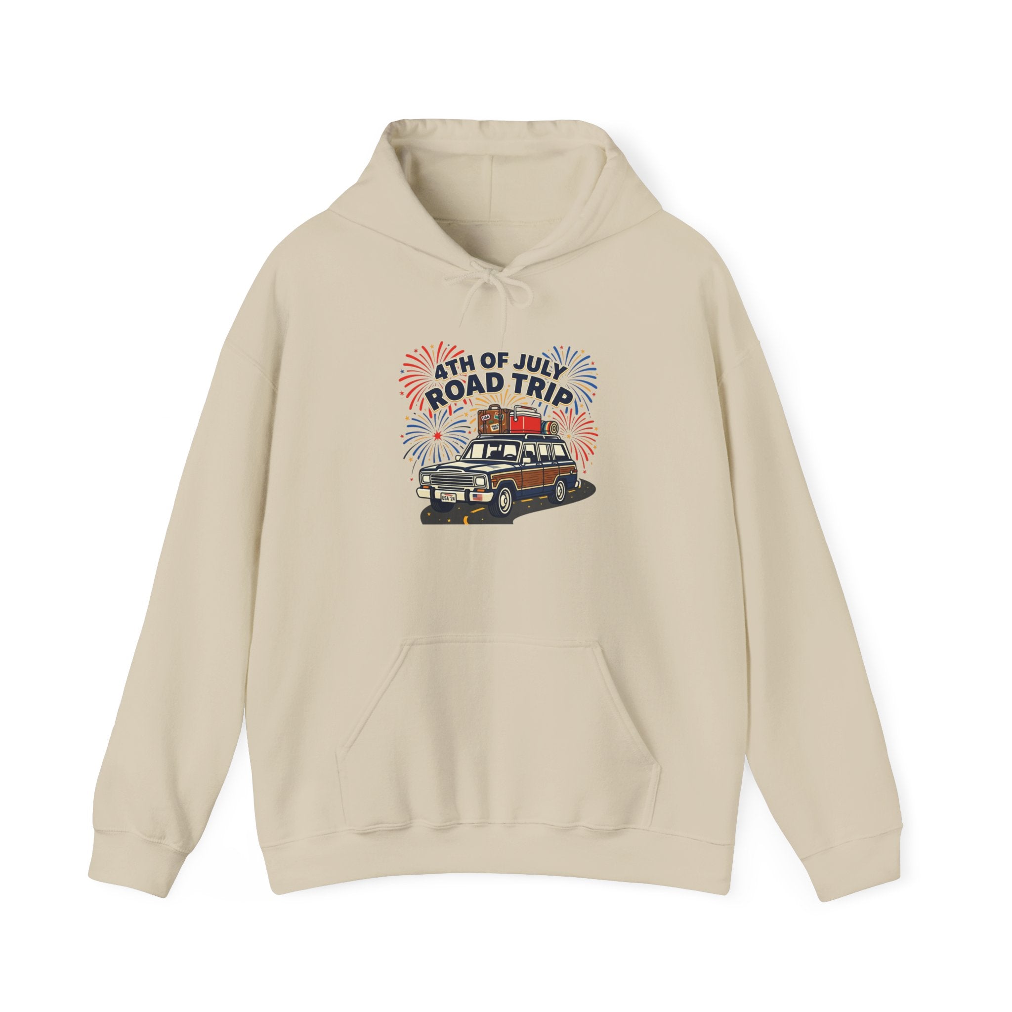 4th of July Road Trip Hoodie, vintage Americana, stars and stripes