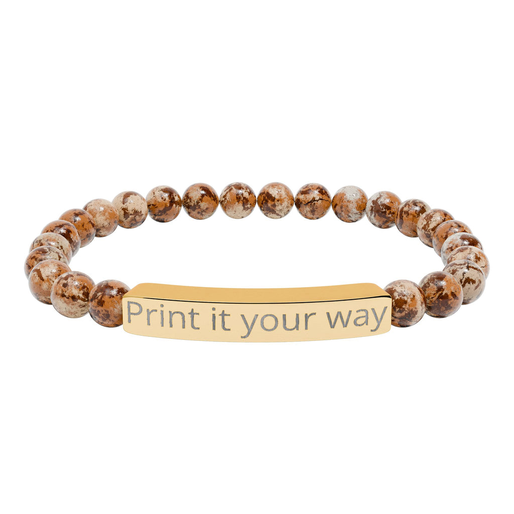 Engravable Natural Stone Bead Bracelet — Personalized Stretch Bar Bracelet