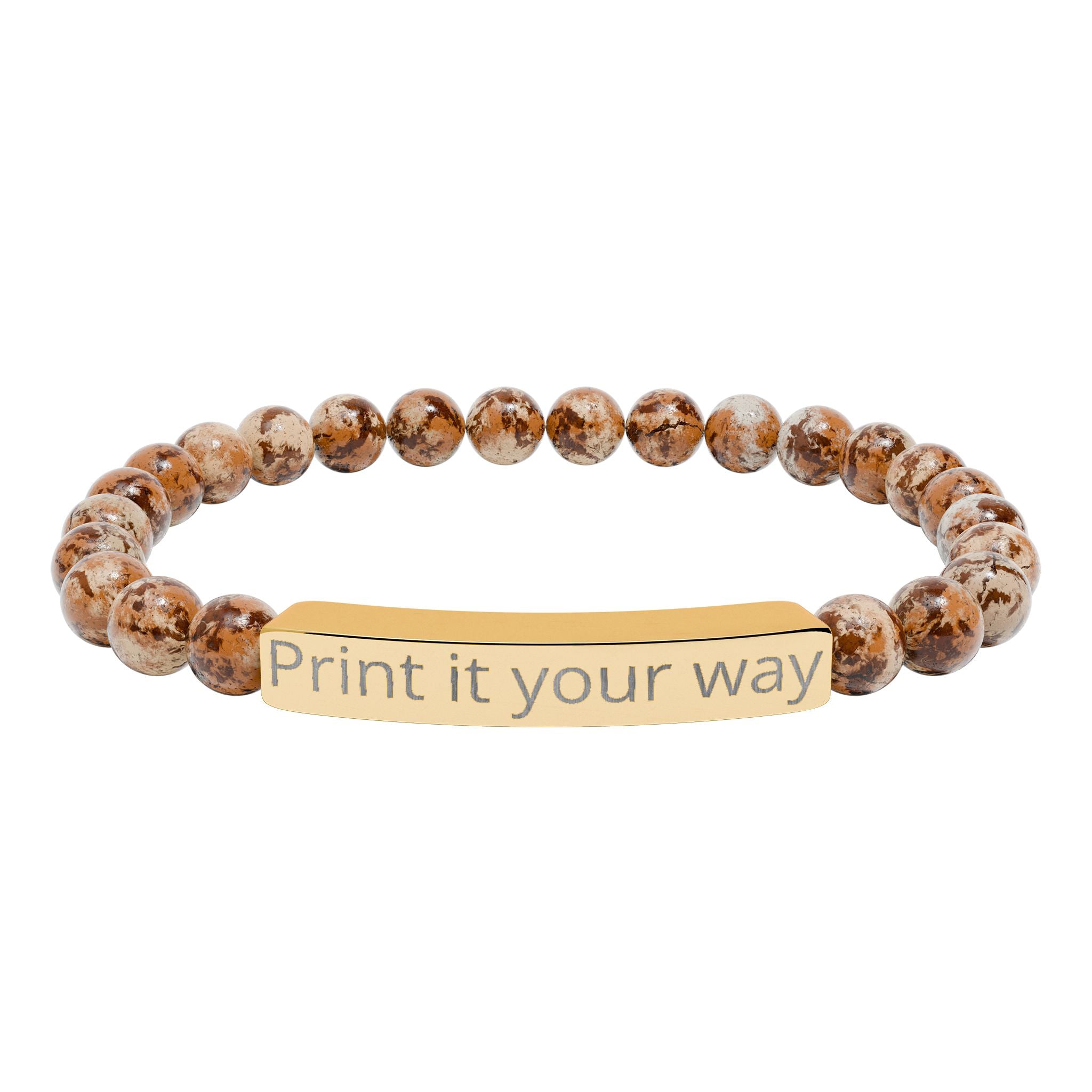 Engravable Natural Stone Bead Bracelet — Personalized Stretch Bar Bracelet