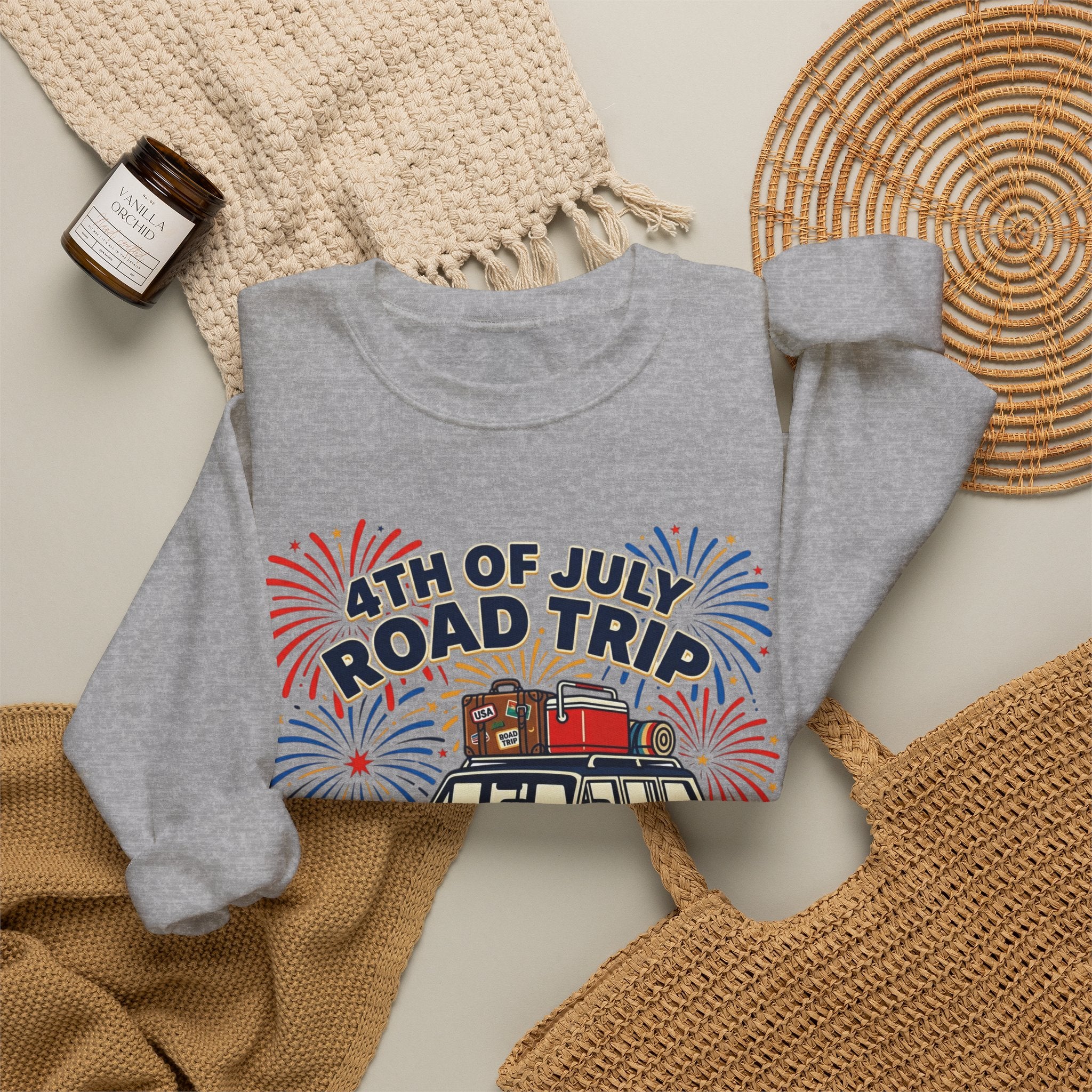 4th of July Road Trip Sweatshirt | vintage USA, red white blue