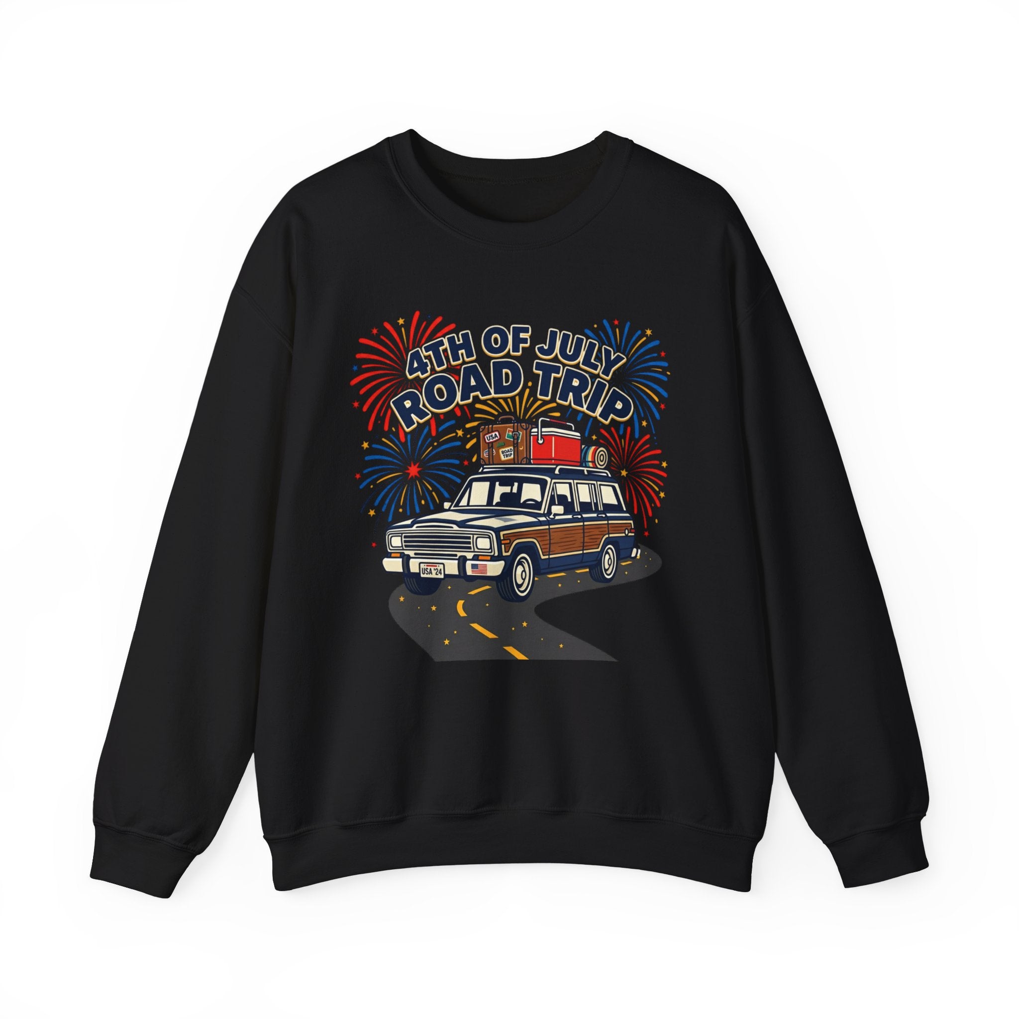 4th of July Road Trip Sweatshirt | vintage USA, red white blue