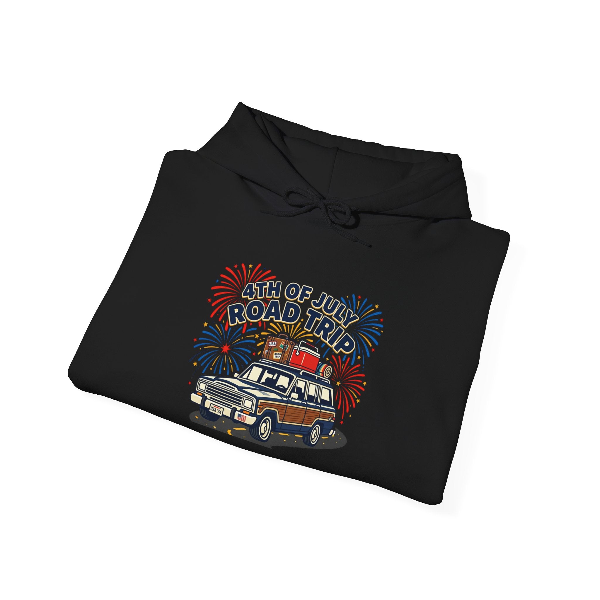 4th of July Road Trip Hoodie, vintage Americana, stars and stripes