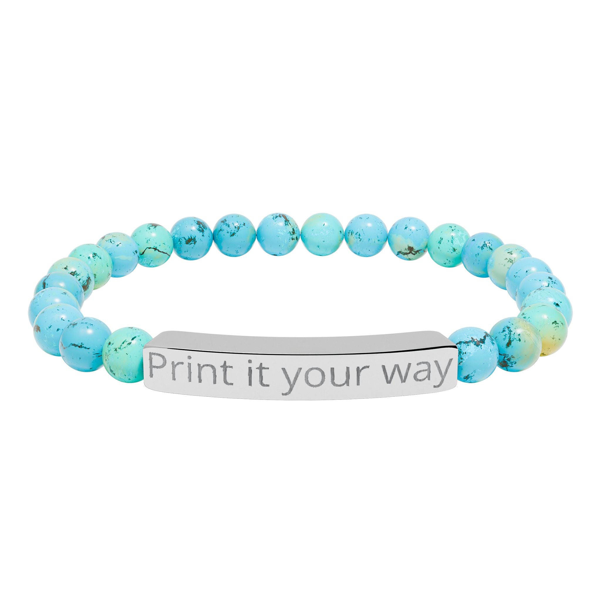 Engravable Natural Stone Bead Bracelet — Personalized Stretch Bar Bracelet