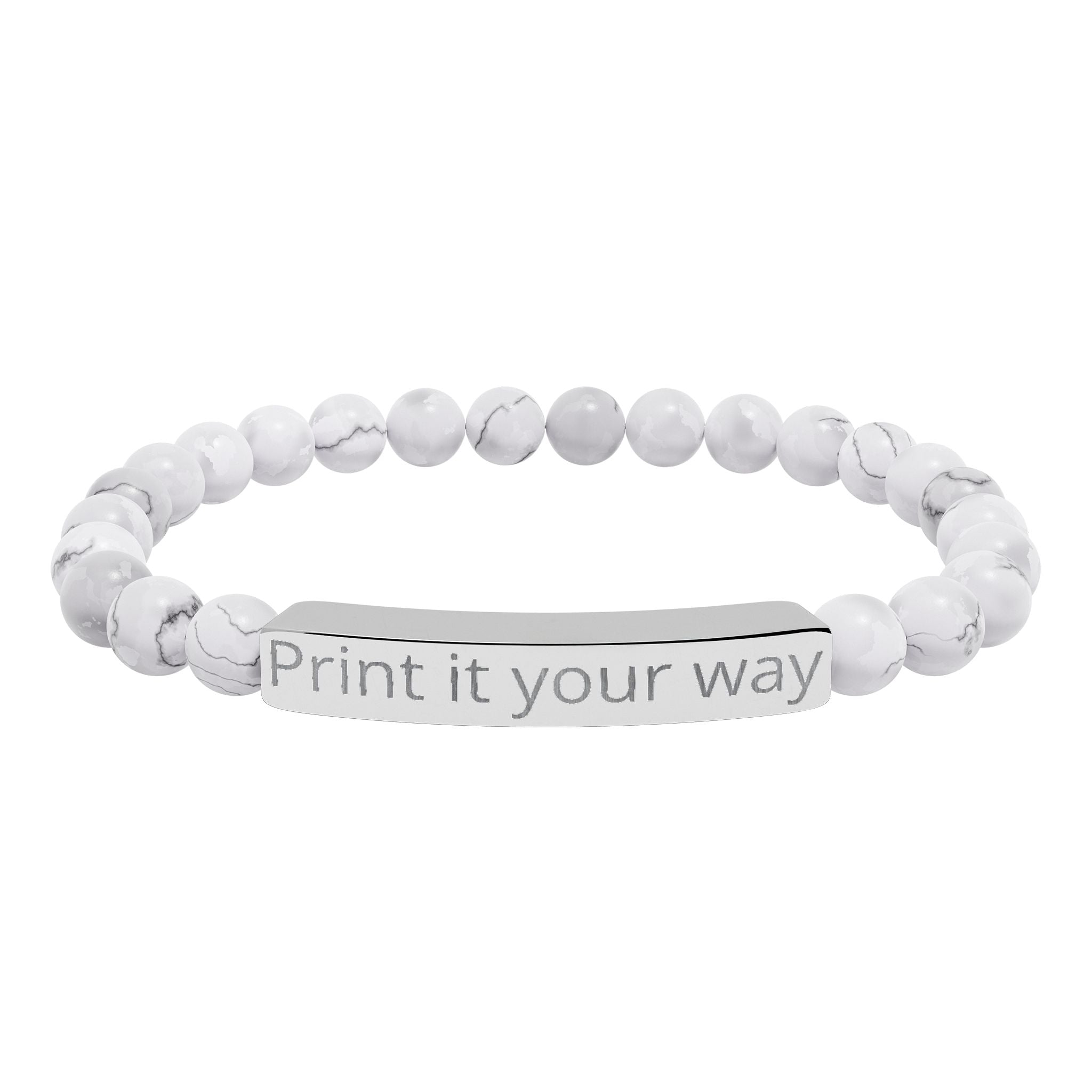 Engravable Natural Stone Bead Bracelet — Personalized Stretch Bar Bracelet