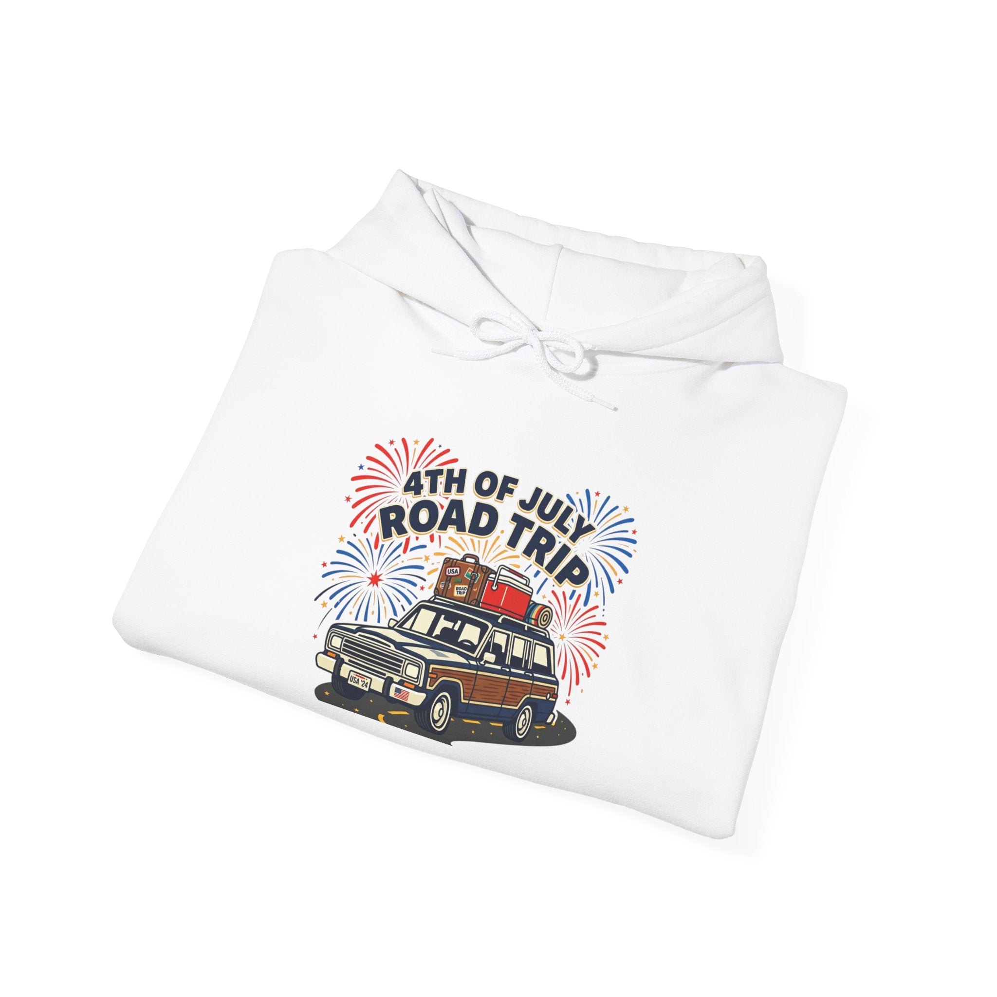 4th of July Road Trip Hoodie, vintage Americana, stars and stripes