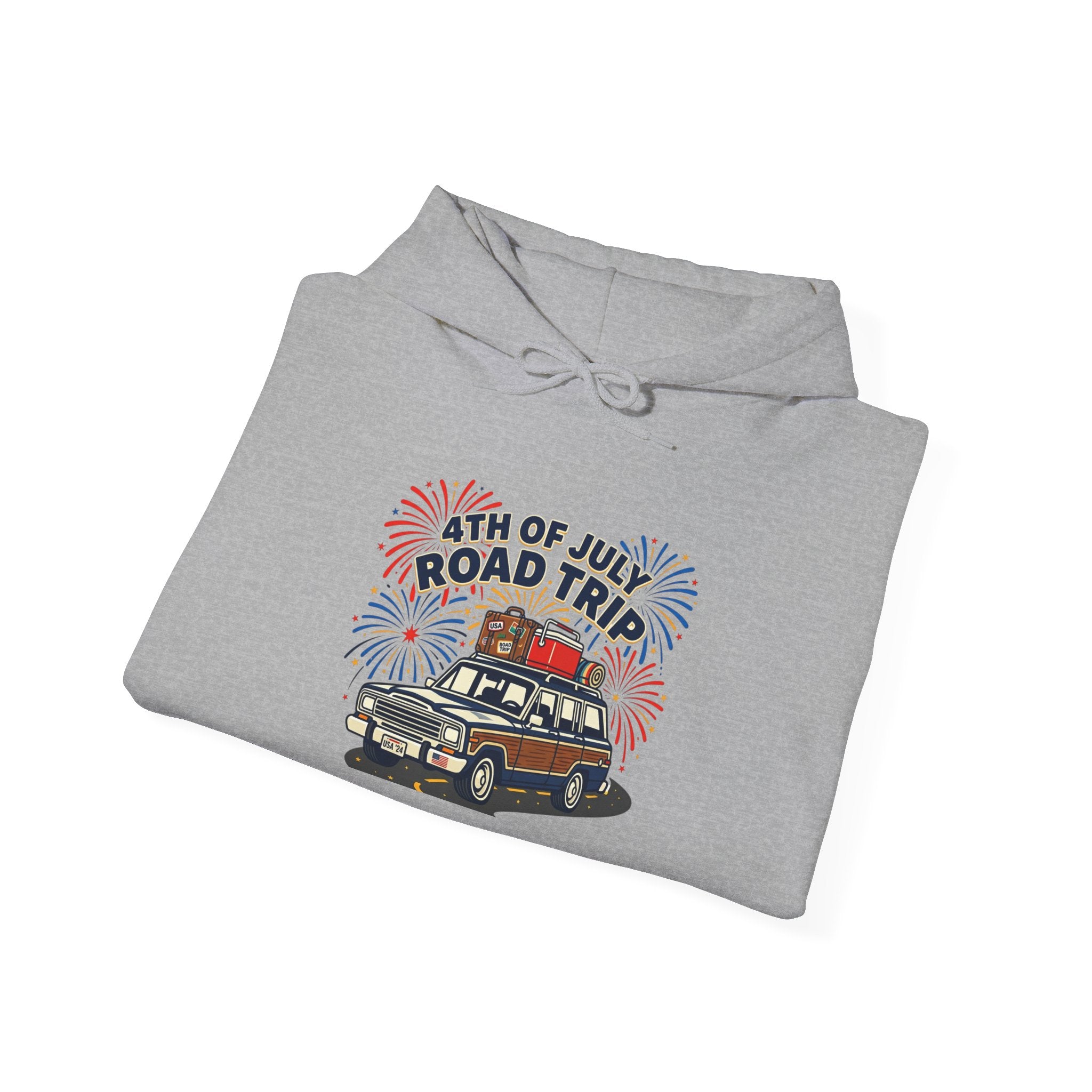 4th of July Road Trip Hoodie, vintage Americana, stars and stripes