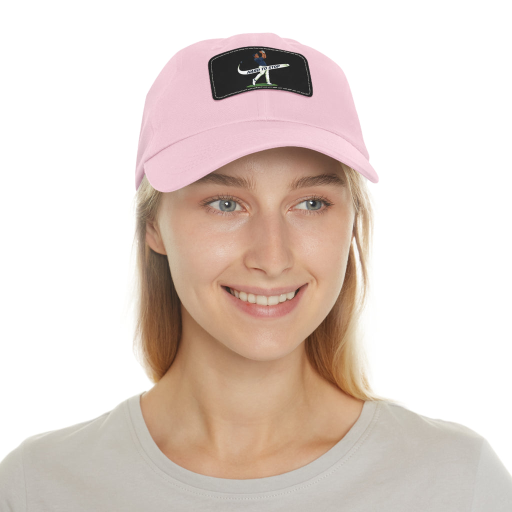 Pink Dad Hat with Leather Patch — 'Hard to Stop' Golfer Graphic Cap