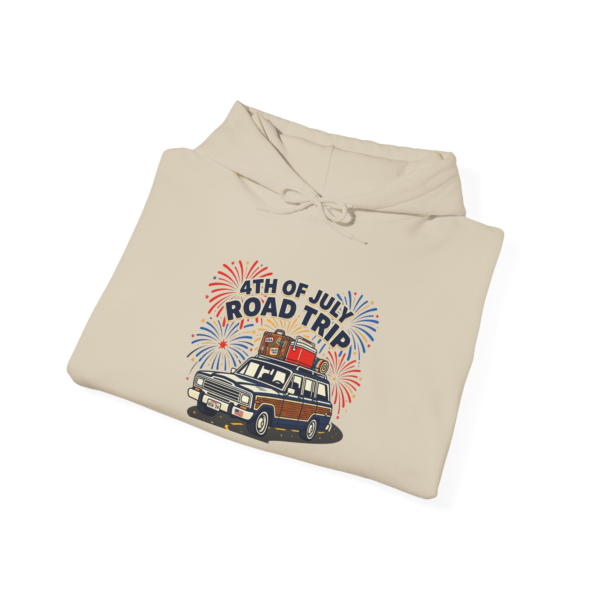 4th of July Road Trip Hoodie, vintage Americana, stars and stripes
