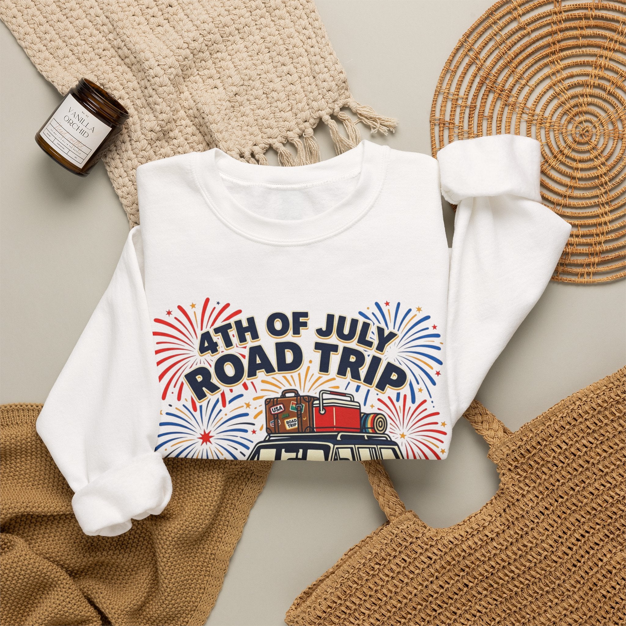 4th of July Road Trip Sweatshirt | vintage USA, red white blue