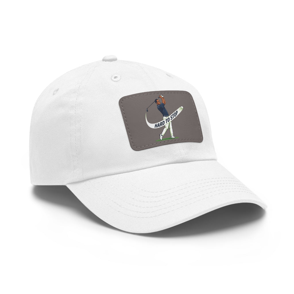 Pink Dad Hat with Leather Patch — 'Hard to Stop' Golfer Graphic Cap