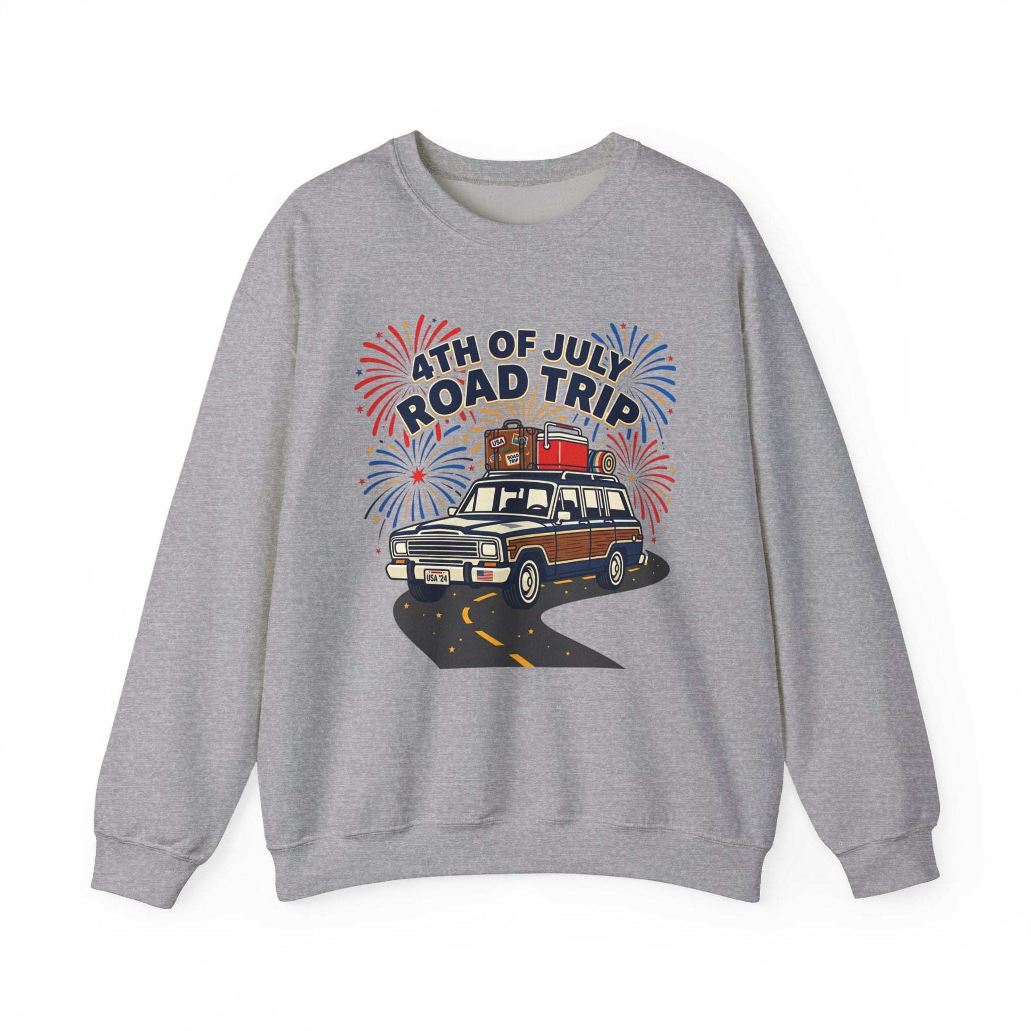 4th of July Road Trip Sweatshirt | vintage USA, red white blue