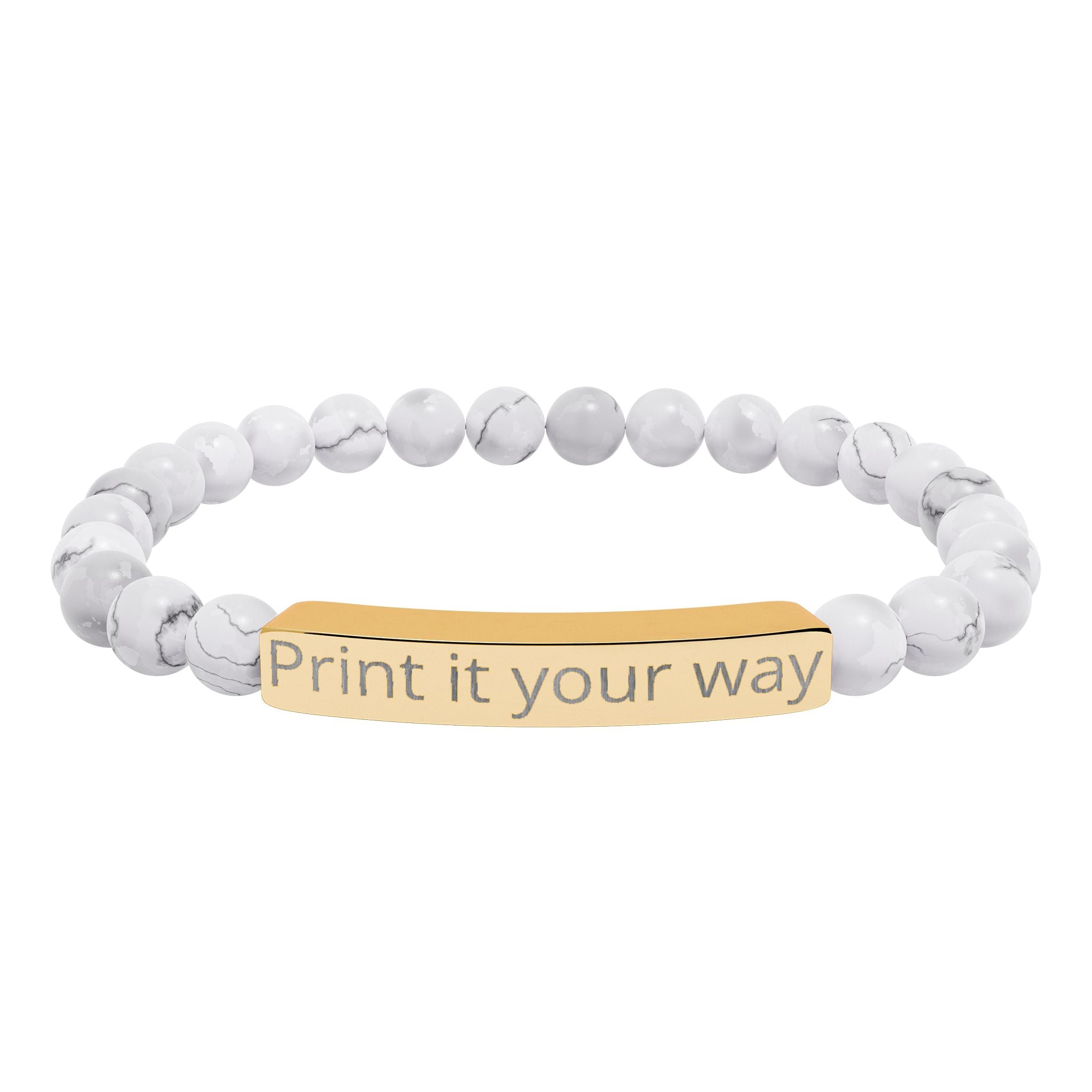 Engravable Natural Stone Bead Bracelet — Personalized Stretch Bar Bracelet
