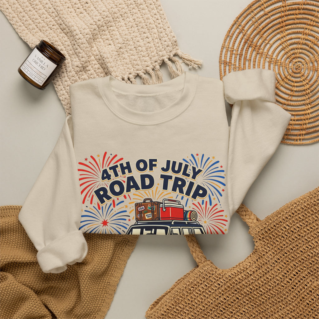 4th of July Road Trip Sweatshirt | vintage USA, red white blue