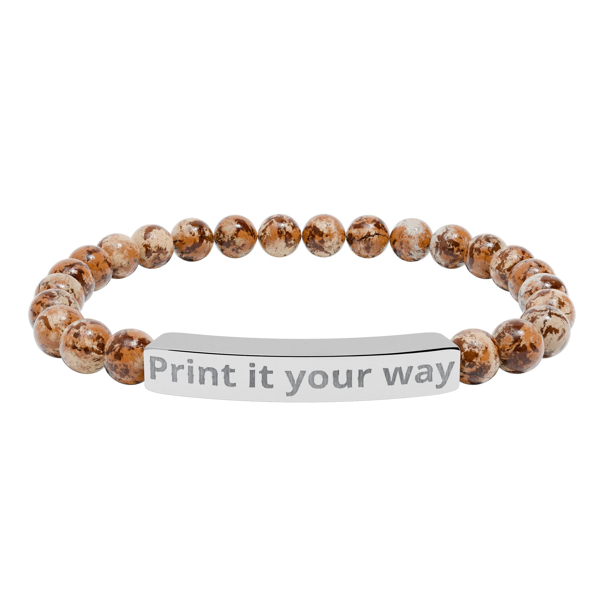 Engravable Natural Stone Bead Bracelet — Personalized Stretch Bar Bracelet