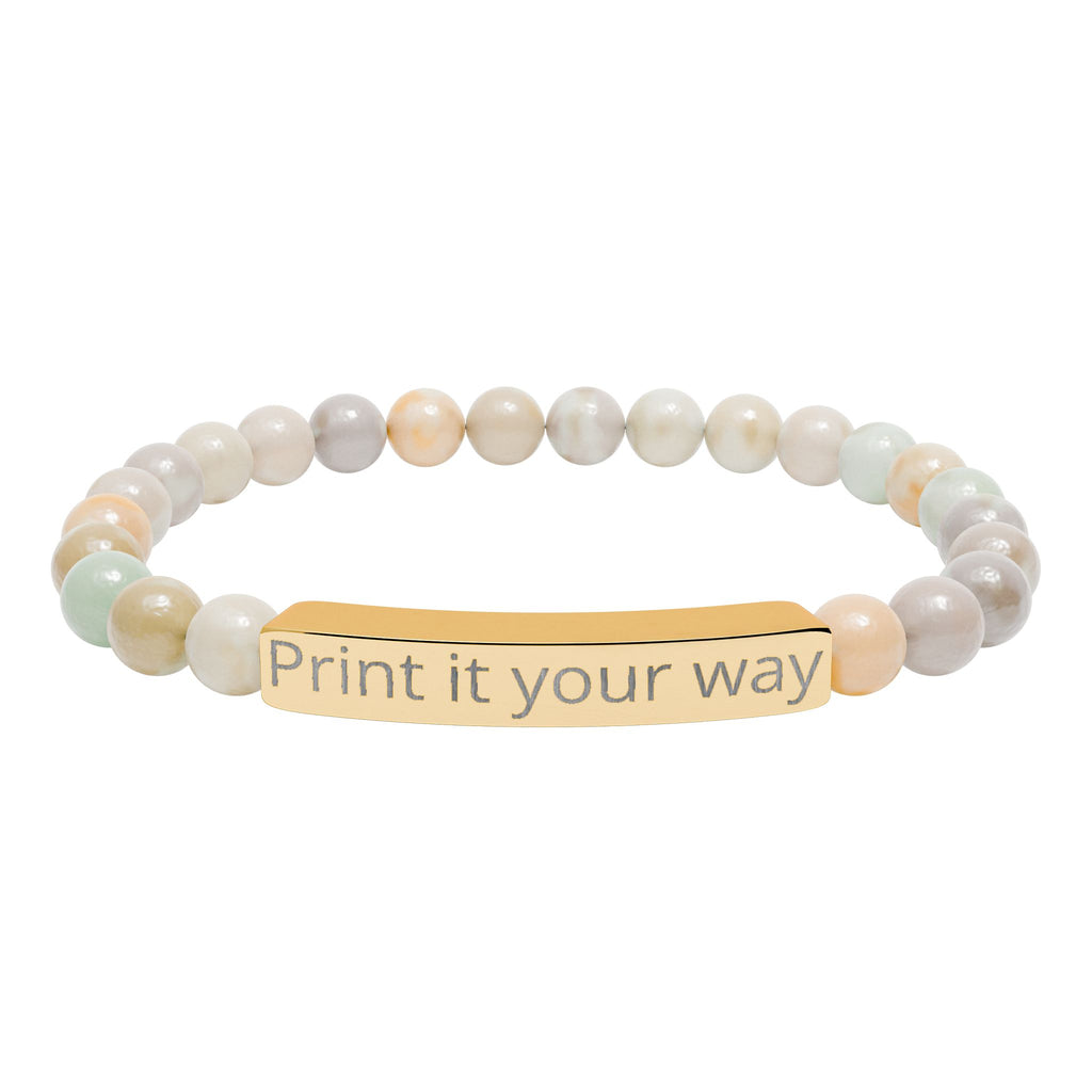 Engravable Natural Stone Bead Bracelet — Personalized Stretch Bar Bracelet