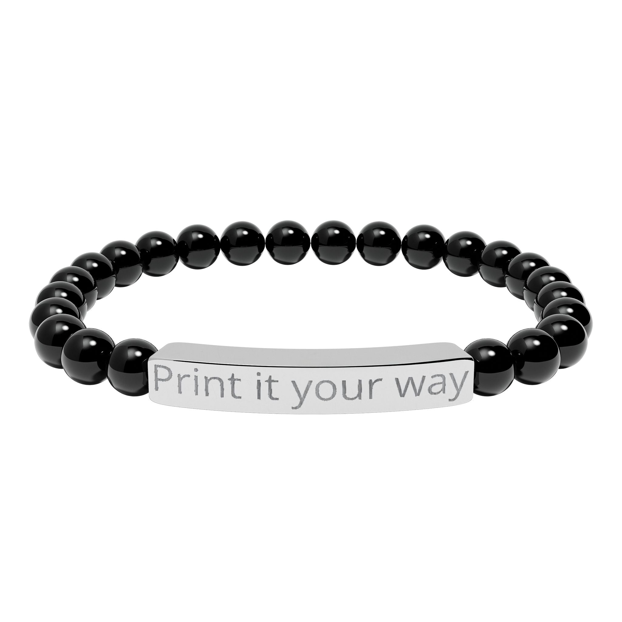 Engravable Natural Stone Bead Bracelet — Personalized Stretch Bar Bracelet