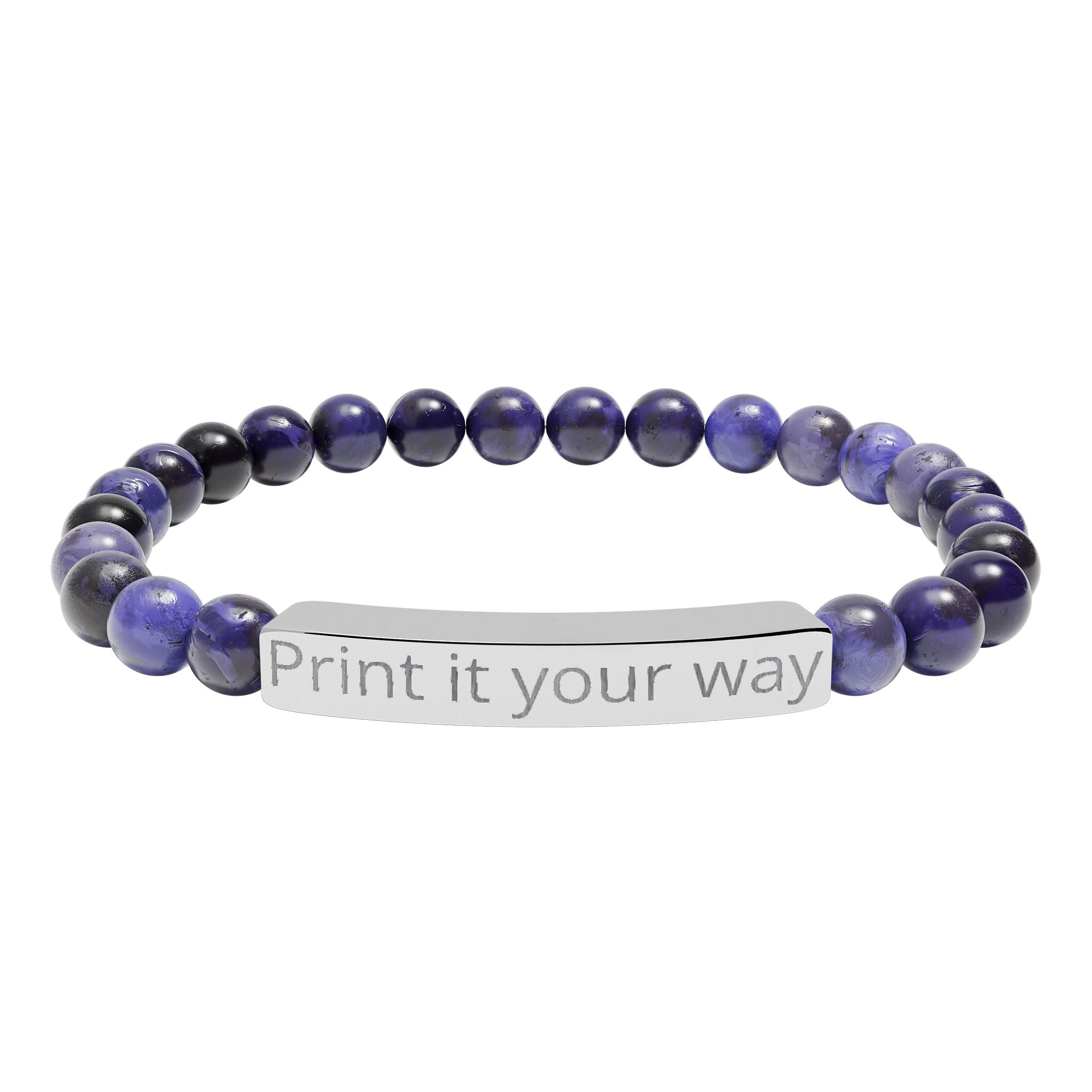 Engravable Natural Stone Bead Bracelet — Personalized Stretch Bar Bracelet