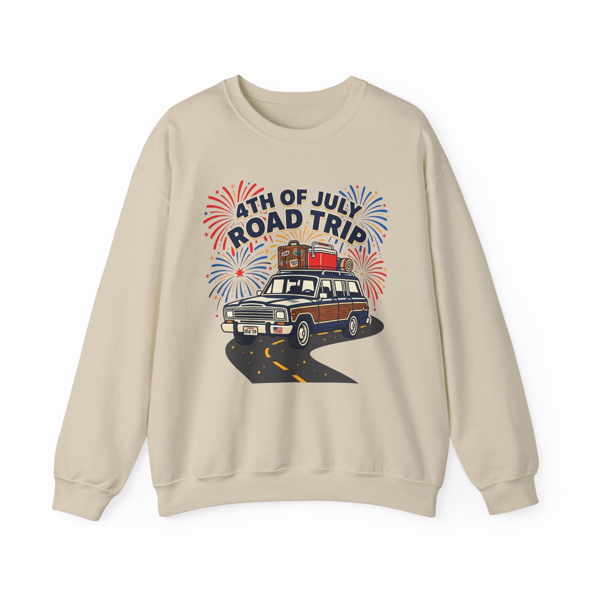 4th of July Road Trip Sweatshirt | vintage USA, red white blue
