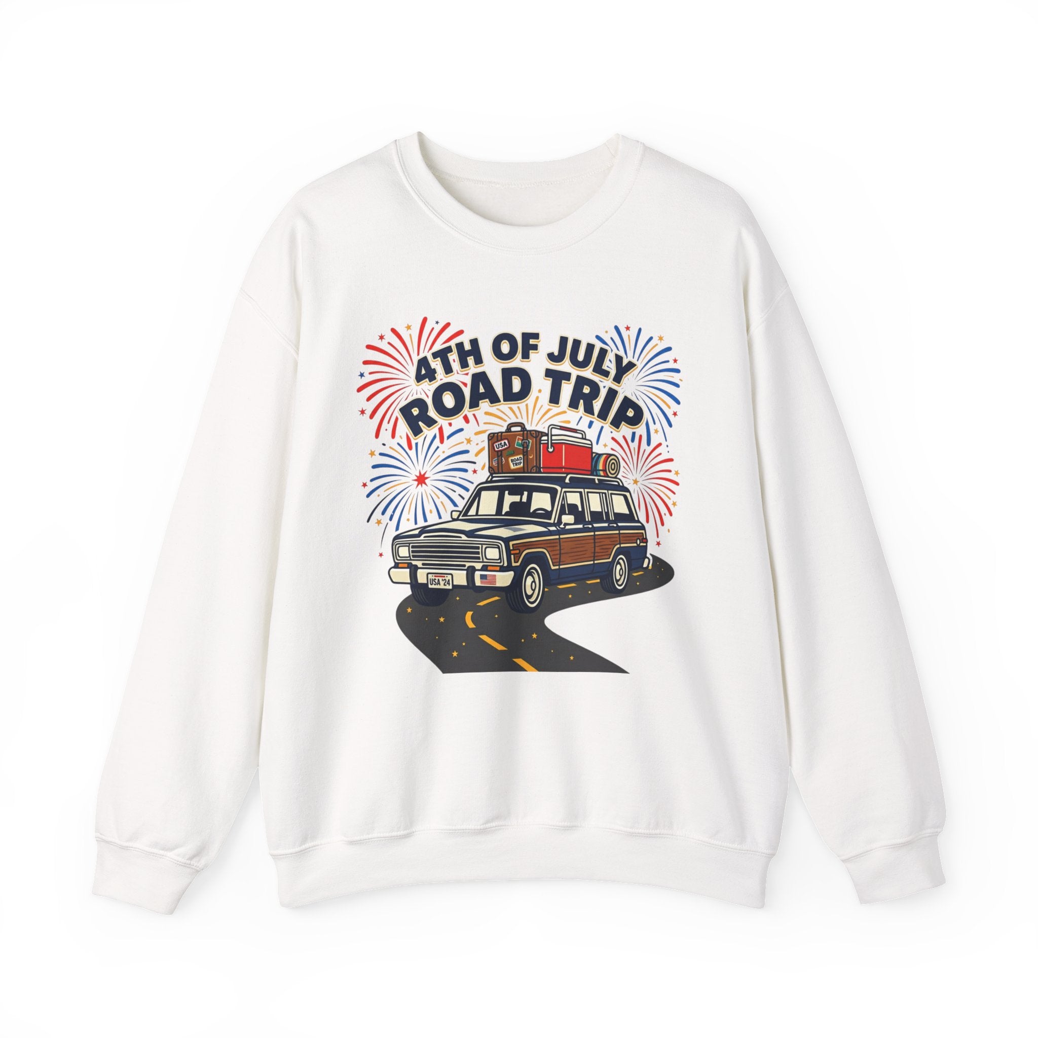 4th of July Road Trip Sweatshirt | vintage USA, red white blue