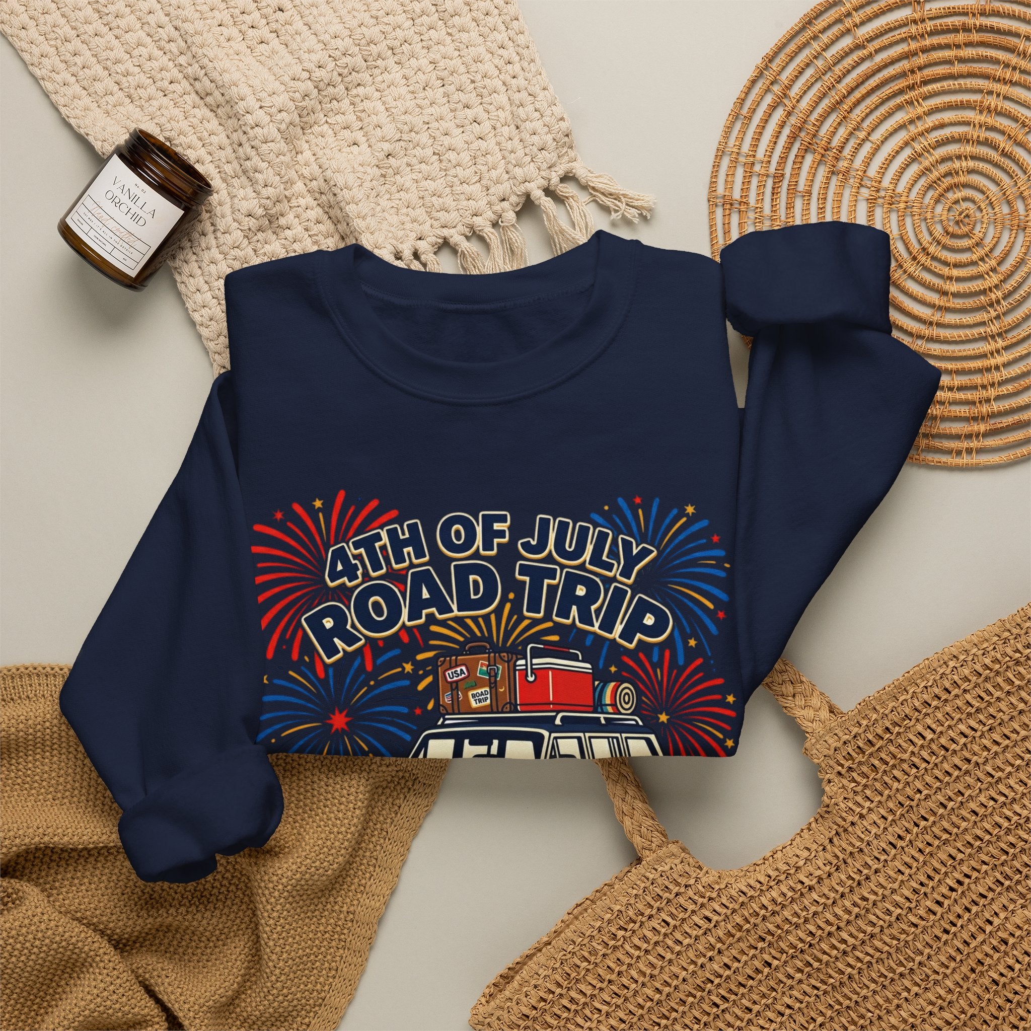 4th of July Road Trip Sweatshirt | vintage USA, red white blue