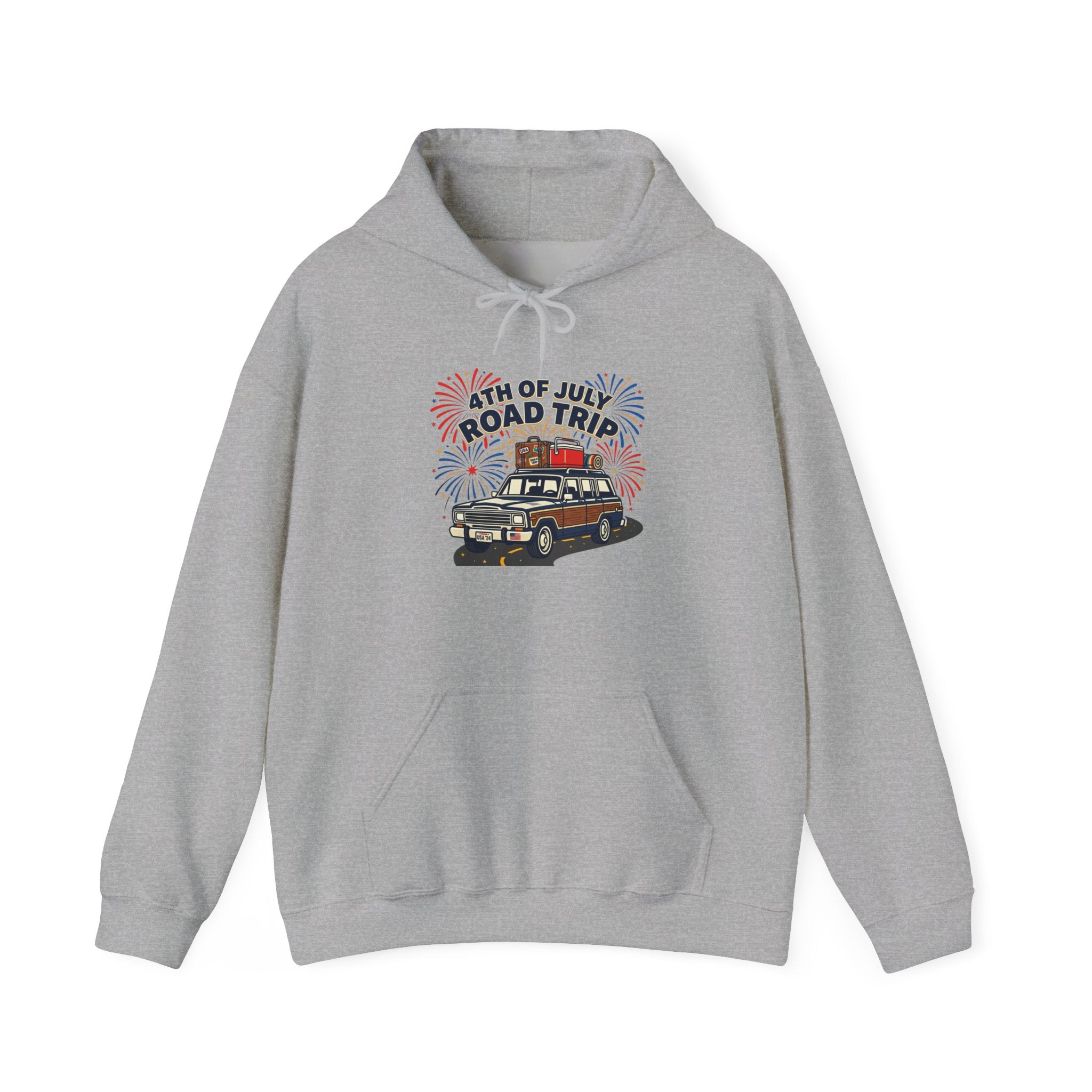 4th of July Road Trip Hoodie, vintage Americana, stars and stripes